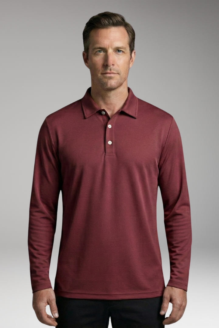 Men's Polo Shirt with Long Sleeves and Button Placket