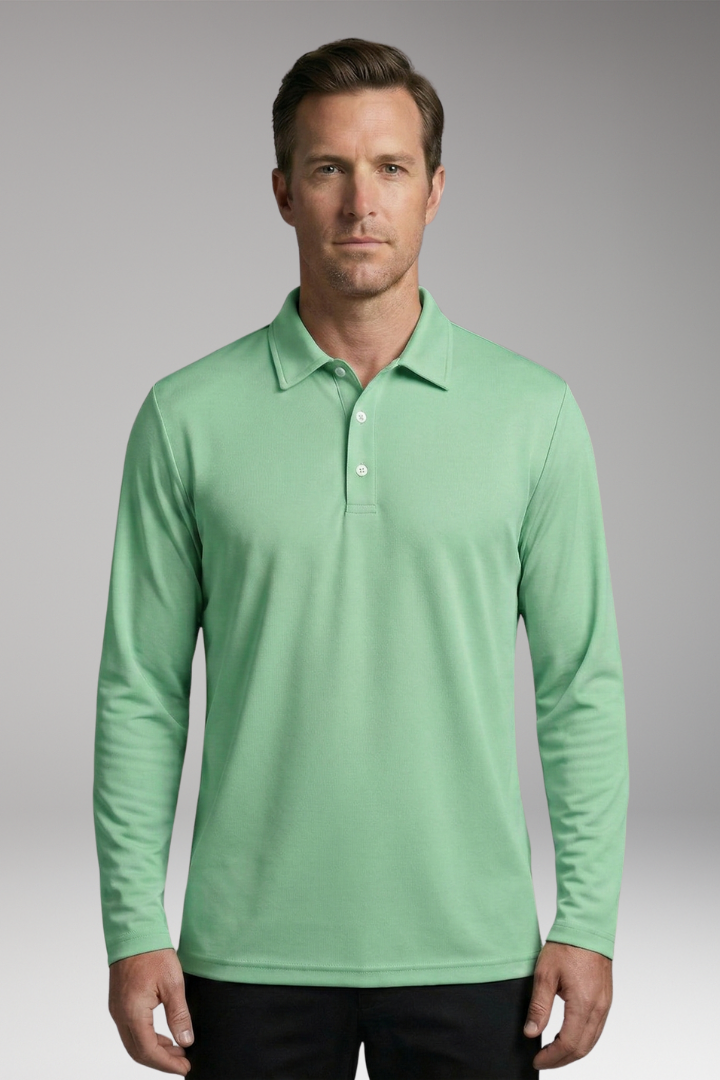 Men's Polo Shirt with Long Sleeves and Button Placket