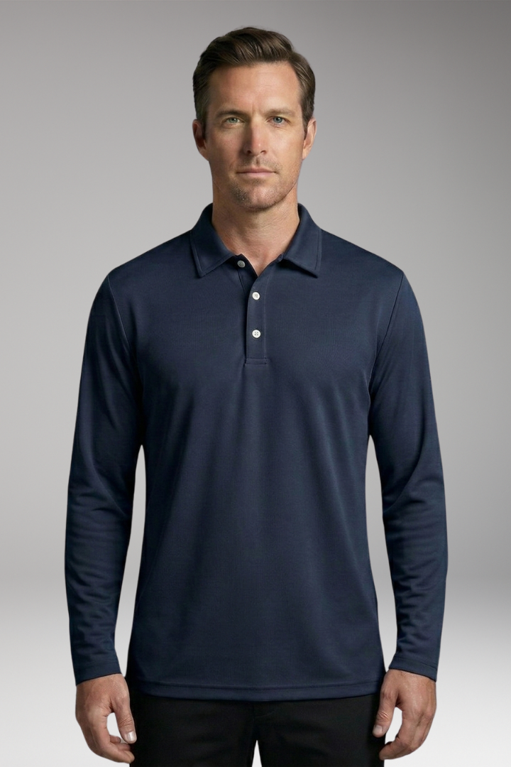 Men's Polo Shirt with Long Sleeves and Button Placket