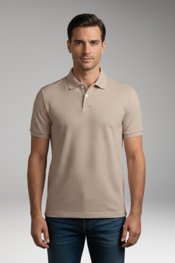 Men's Polo Shirt with Short Sleeves and Button Placket