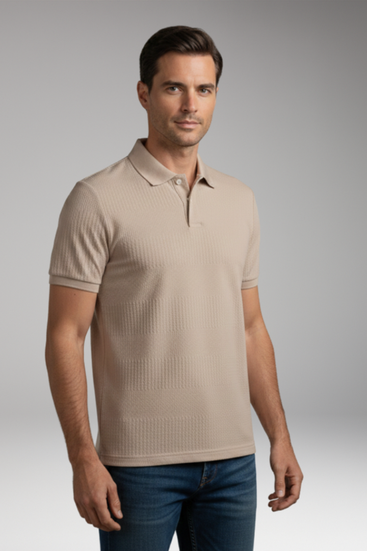 Men's Polo Shirt with Short Sleeves and Button Placket