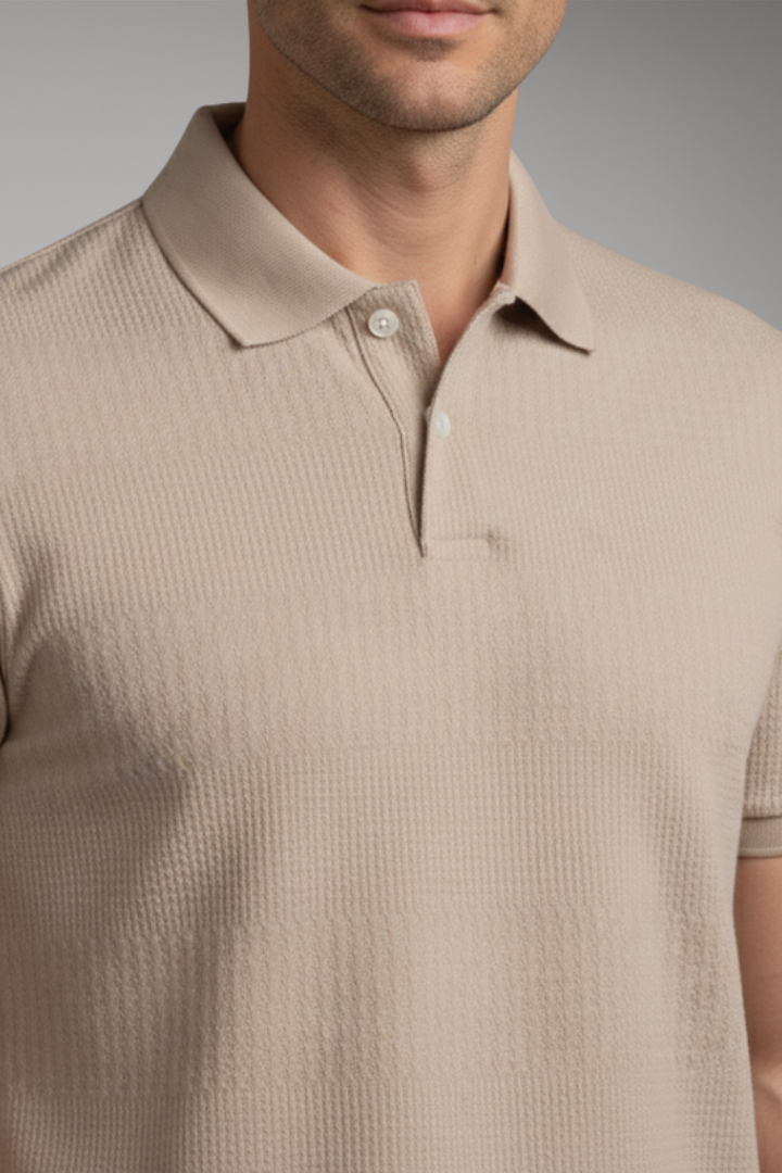 Men's Polo Shirt with Short Sleeves and Button Placket