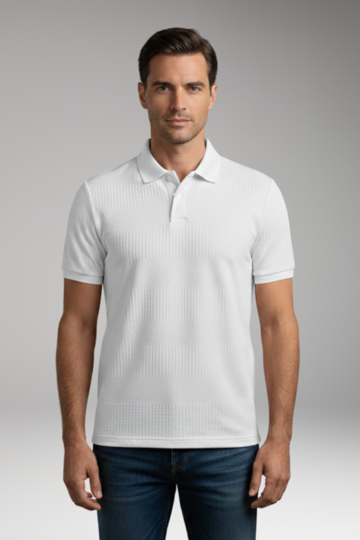 Men's Polo Shirt with Short Sleeves and Button Placket