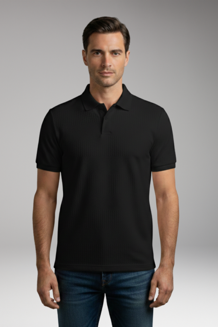 Men's Polo Shirt with Short Sleeves and Button Placket