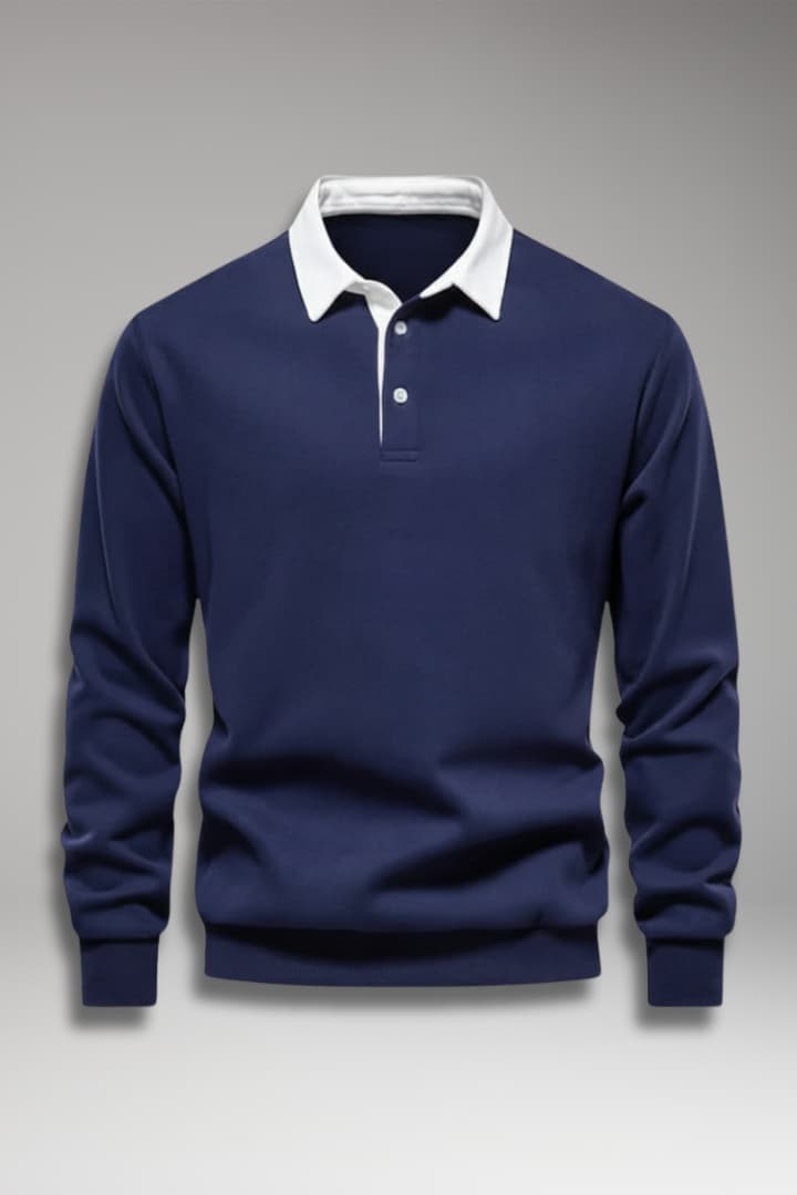 Men’s Polo Sweater with Turn-Down Collar and Long Sleeves