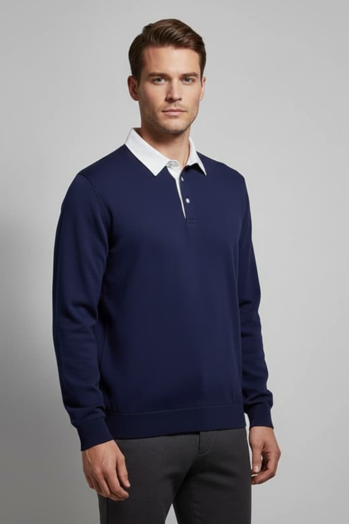 Men’s Polo Sweater with Turn-Down Collar and Long Sleeves