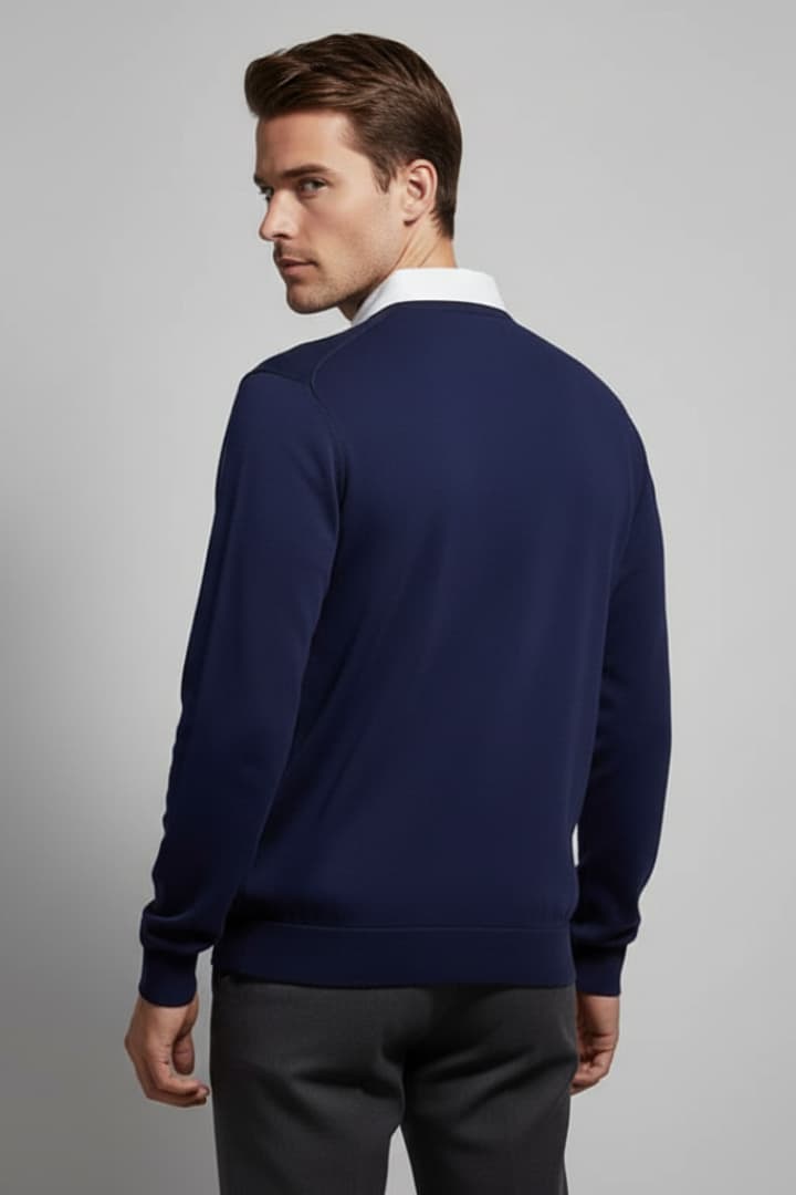 Men’s Polo Sweater with Turn-Down Collar and Long Sleeves