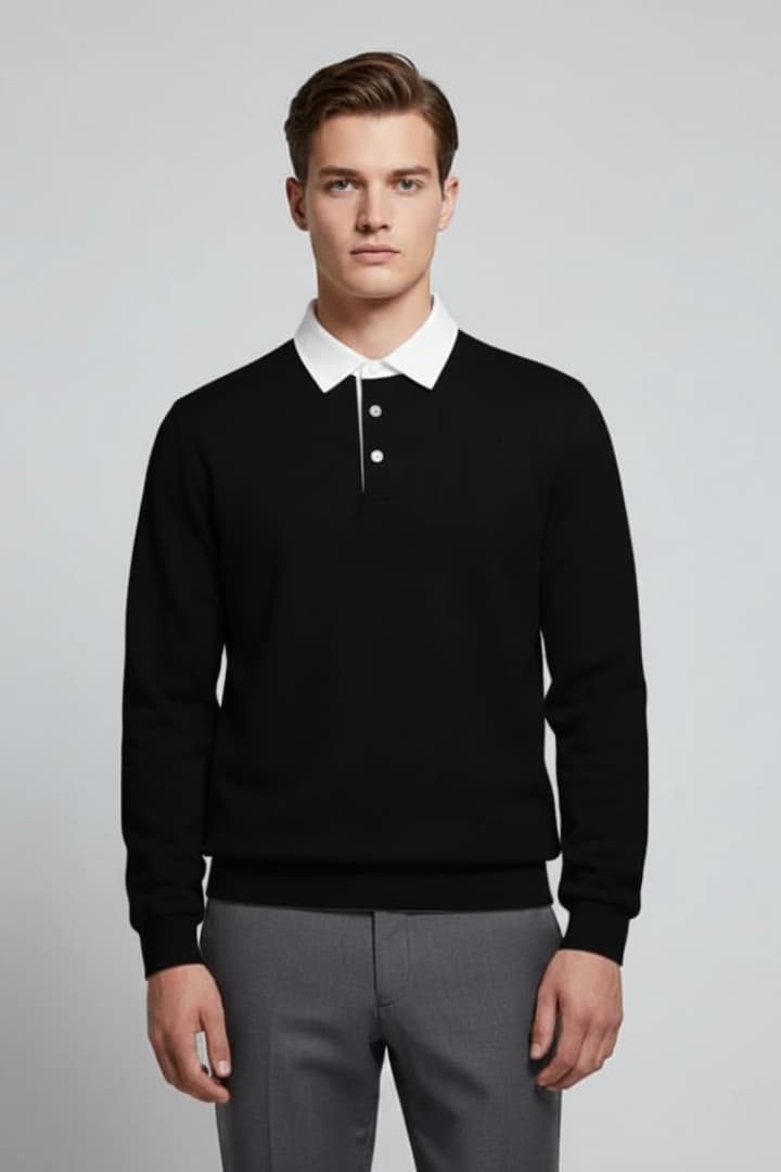 Men’s Polo Sweater with Turn-Down Collar and Long Sleeves