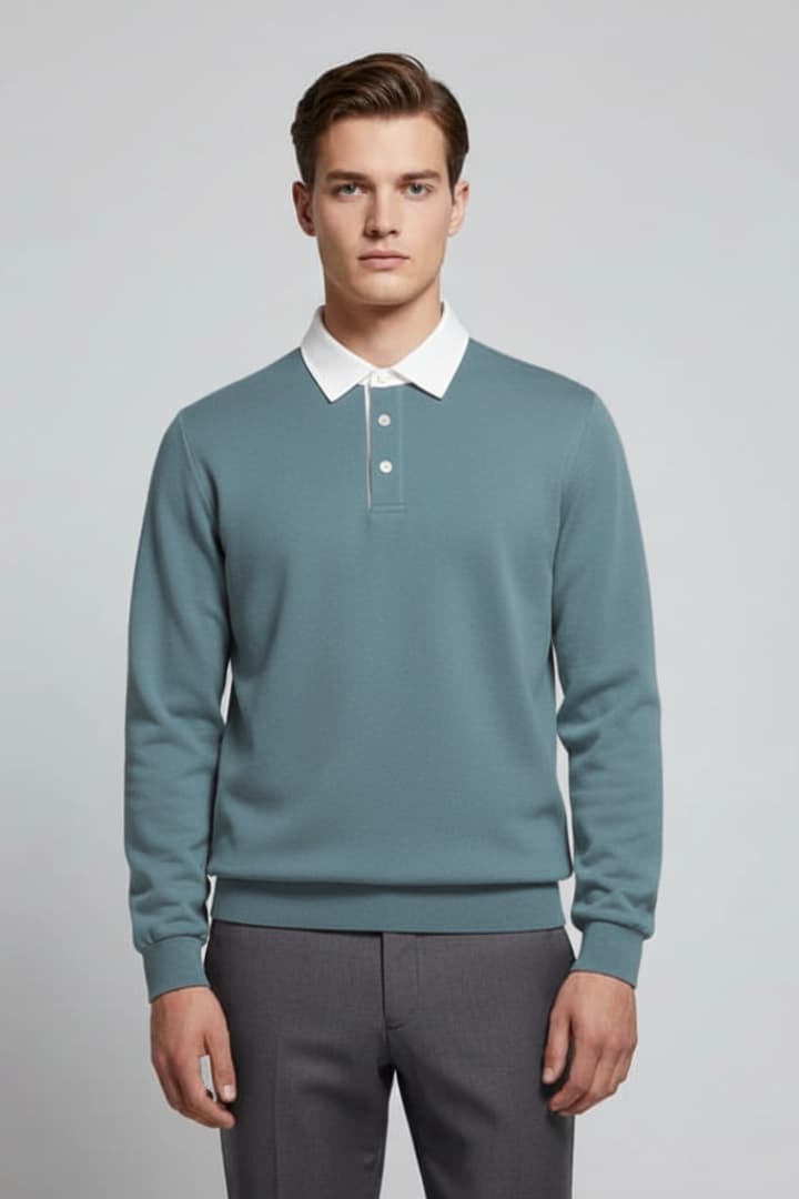 Men’s Polo Sweater with Turn-Down Collar and Long Sleeves