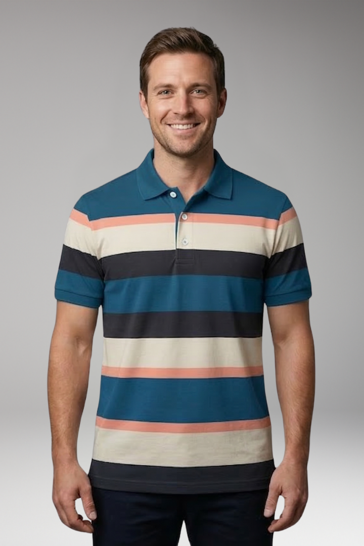 Men's Polo T'Shirt with V'Neck and Button Placket