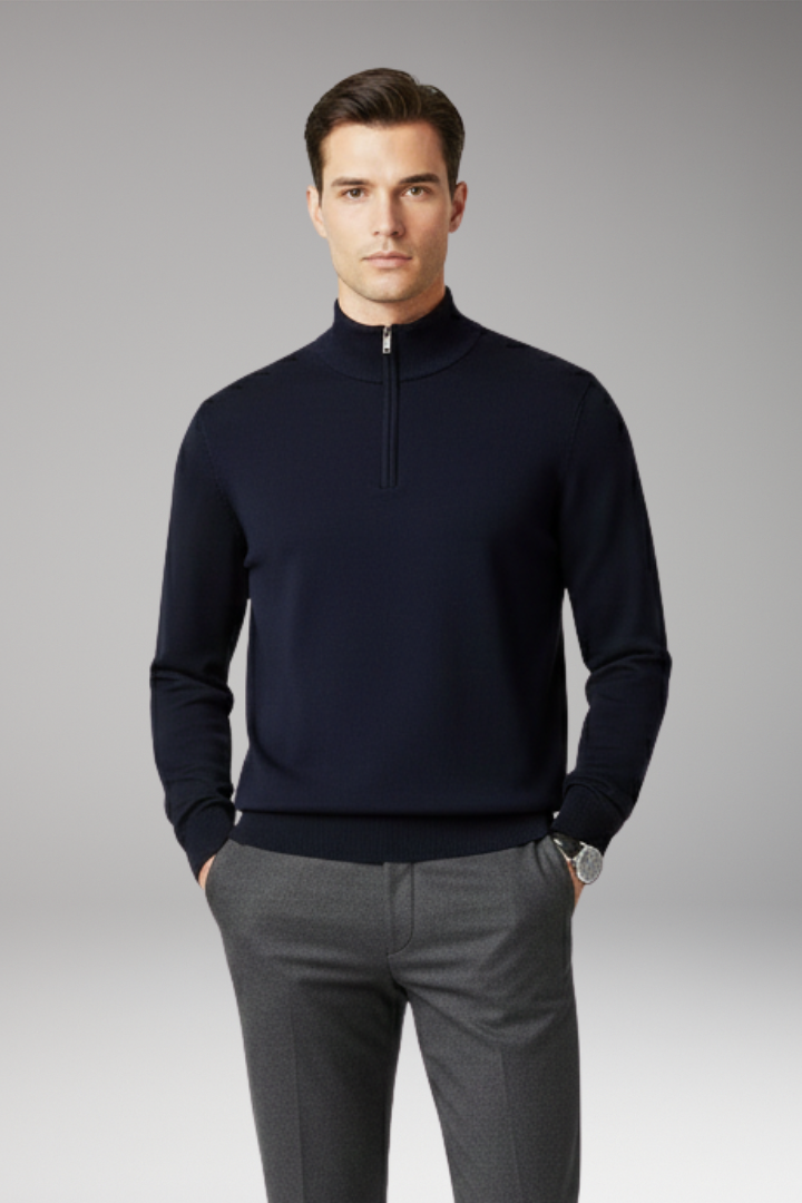 Men's Pullover with Quarter Zip and Ribbed Edges