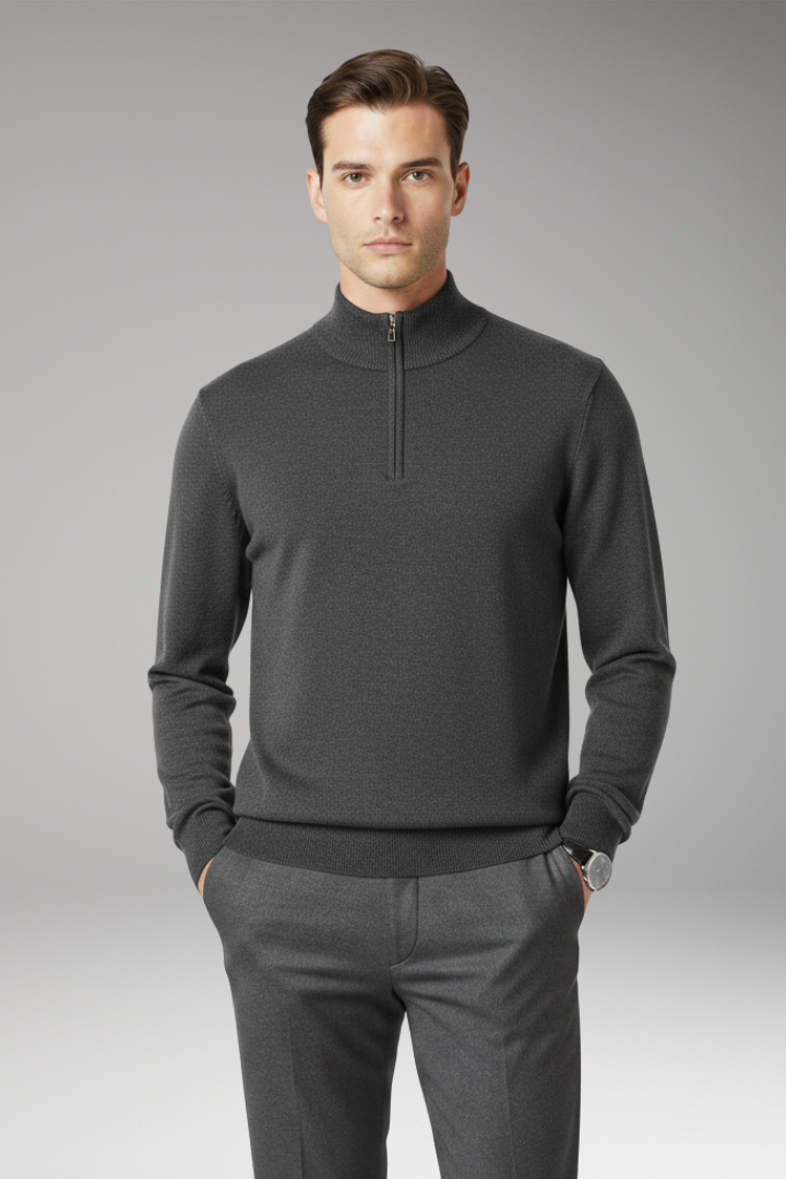 Men's Pullover with Quarter Zip and Ribbed Edges