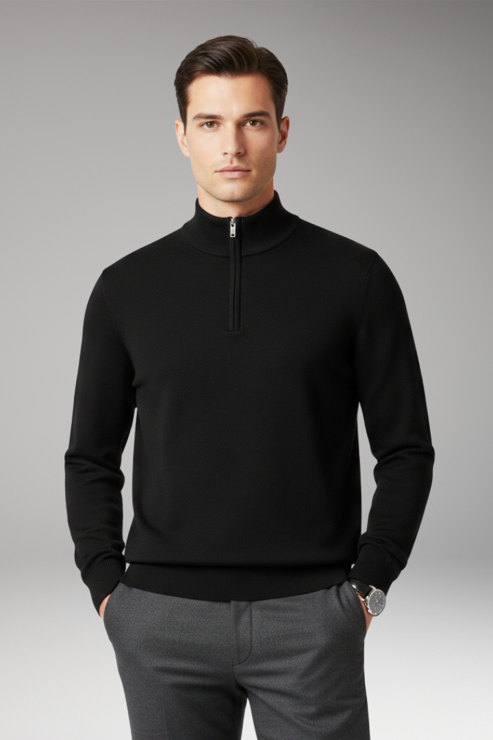 Men's Pullover with Quarter Zip and Ribbed Edges