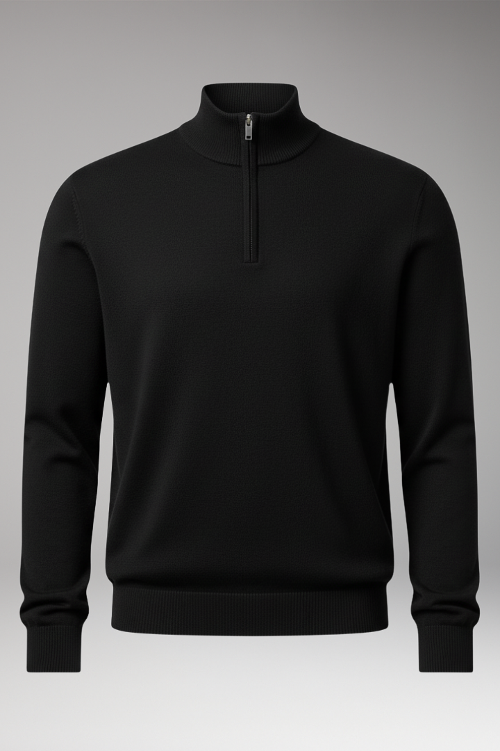 Men's Pullover with Quarter Zip and Ribbed Edges