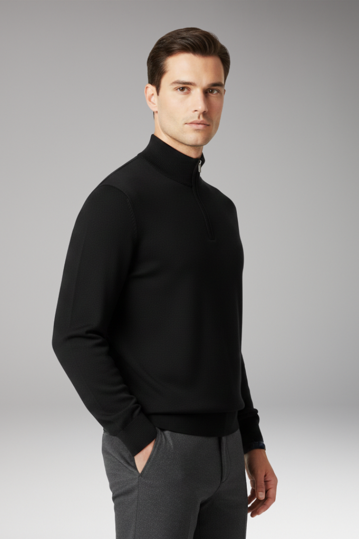 Men's Pullover with Quarter Zip and Ribbed Edges