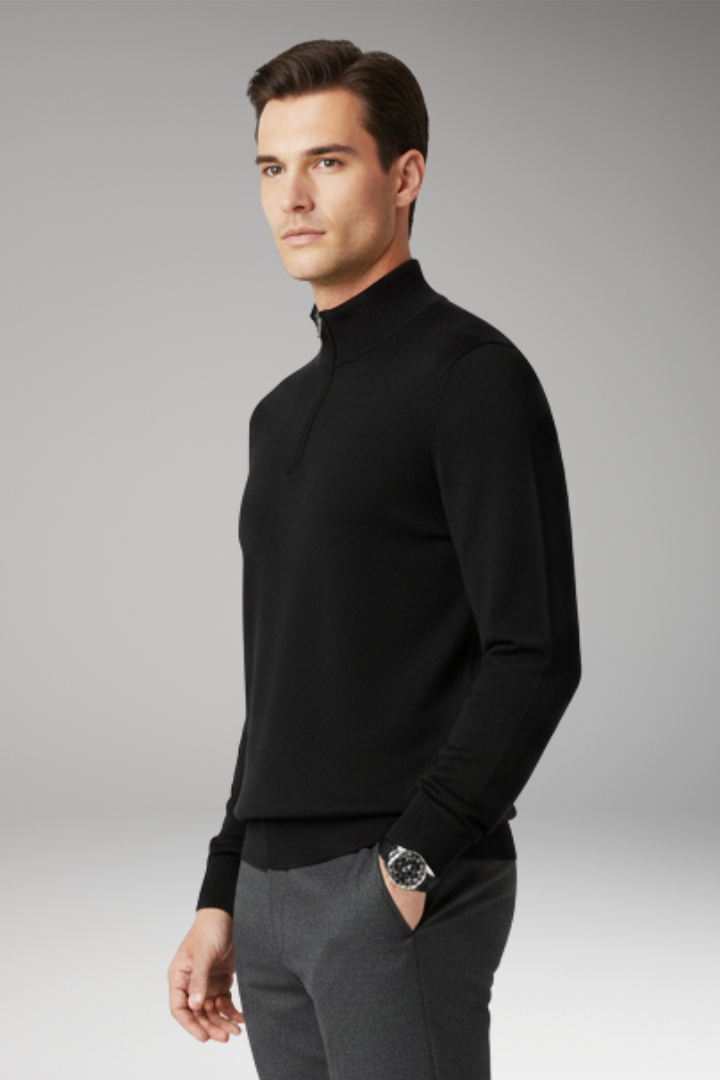 Men's Pullover with Quarter Zip and Ribbed Edges