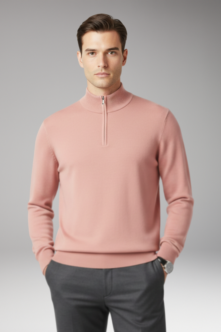Men's Pullover with Quarter Zip and Ribbed Edges