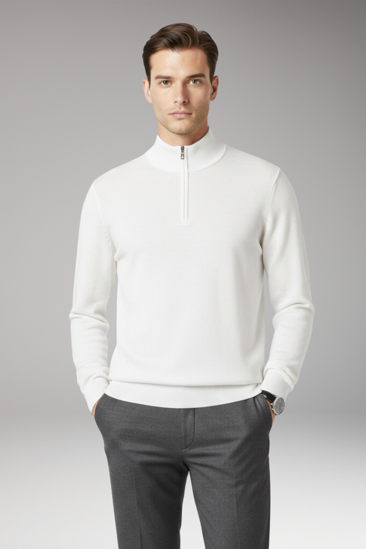 Men's Pullover with Quarter Zip and Ribbed Edges