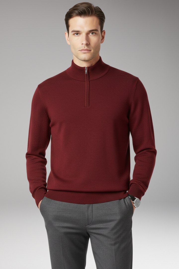 Men's Pullover with Quarter Zip and Ribbed Edges