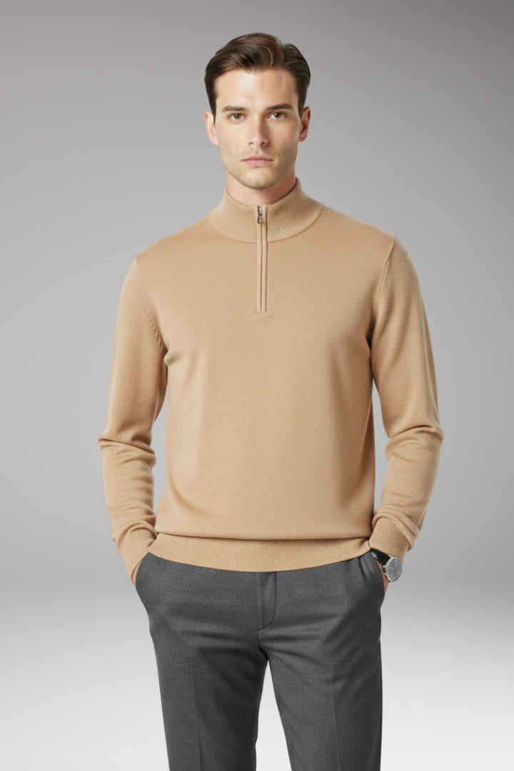 Men's Pullover with Quarter Zip and Ribbed Edges