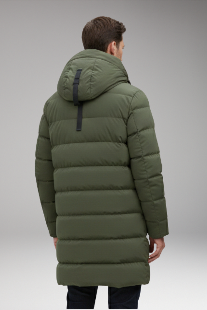 Men's Quilted Coat with Hood and Front Zipper