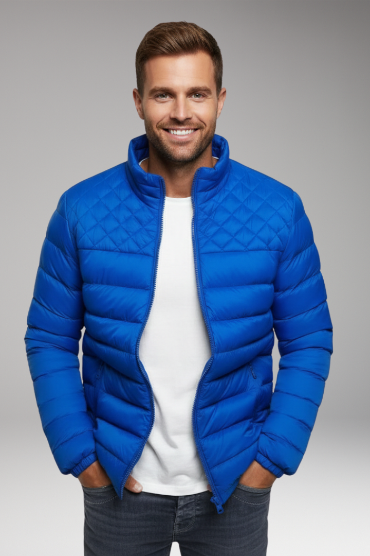 Men's Quilted Jacket with Hood and Textured Outer Layer