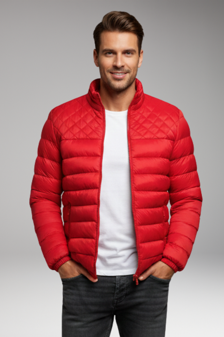 Men's Quilted Jacket with Hood and Textured Outer Layer