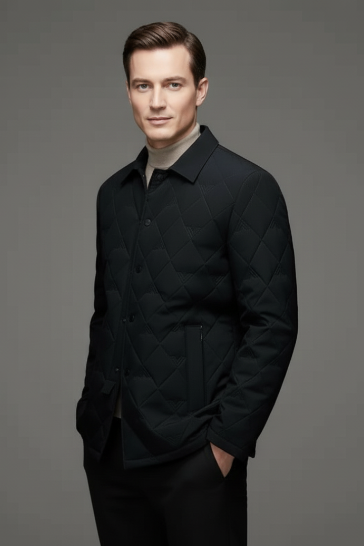Men’s Quilted Jacket with Snap Buttons and Padded Interior