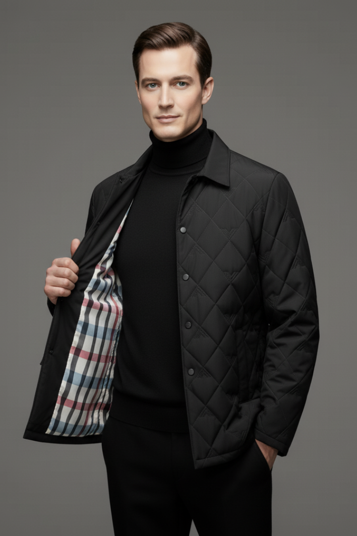 Men’s Quilted Jacket with Snap Buttons and Padded Interior