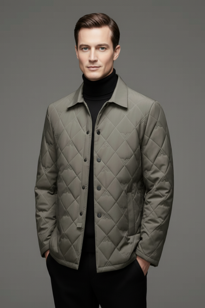 Men’s Quilted Jacket with Snap Buttons and Padded Interior