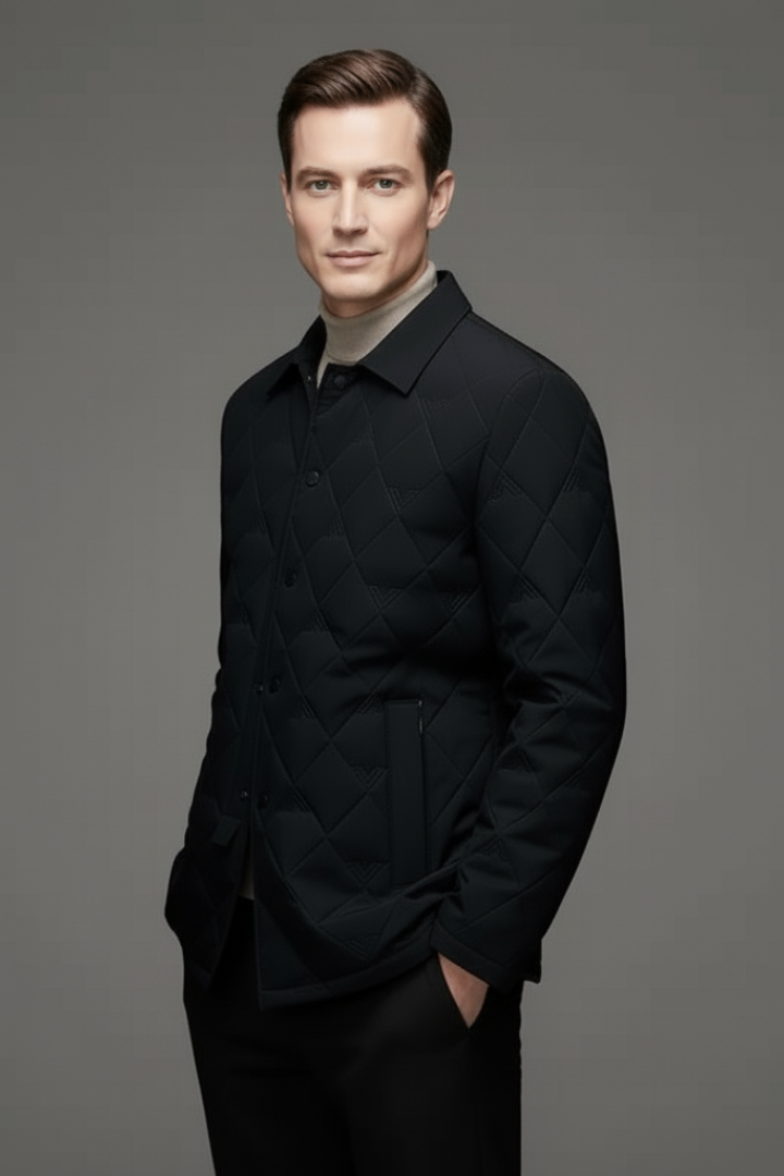 Men’s Quilted Jacket with Snap Buttons and Padded Interior