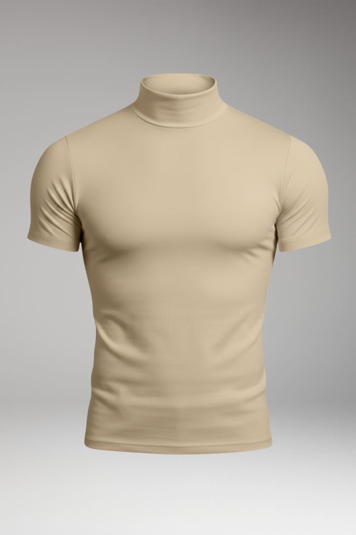 Men's Roll-Neck Shirt with Slim Fit and Short Sleeves