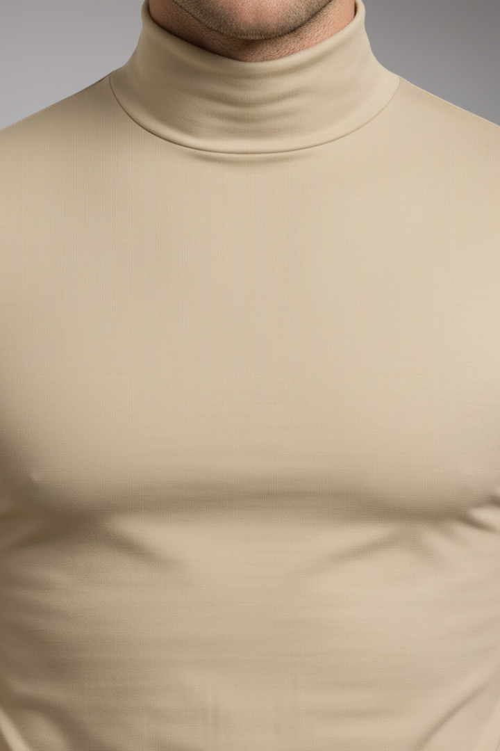 Men's Roll-Neck Shirt with Slim Fit and Short Sleeves