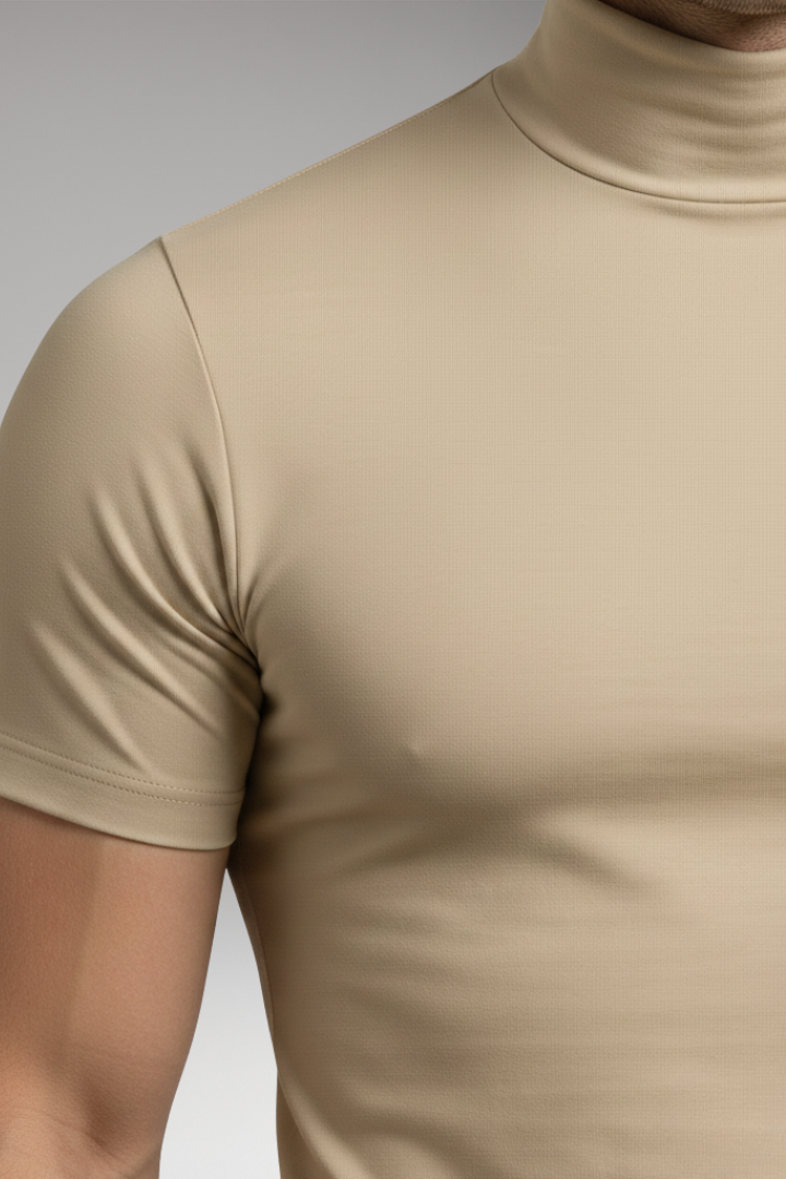 Men's Roll-Neck Shirt with Slim Fit and Short Sleeves