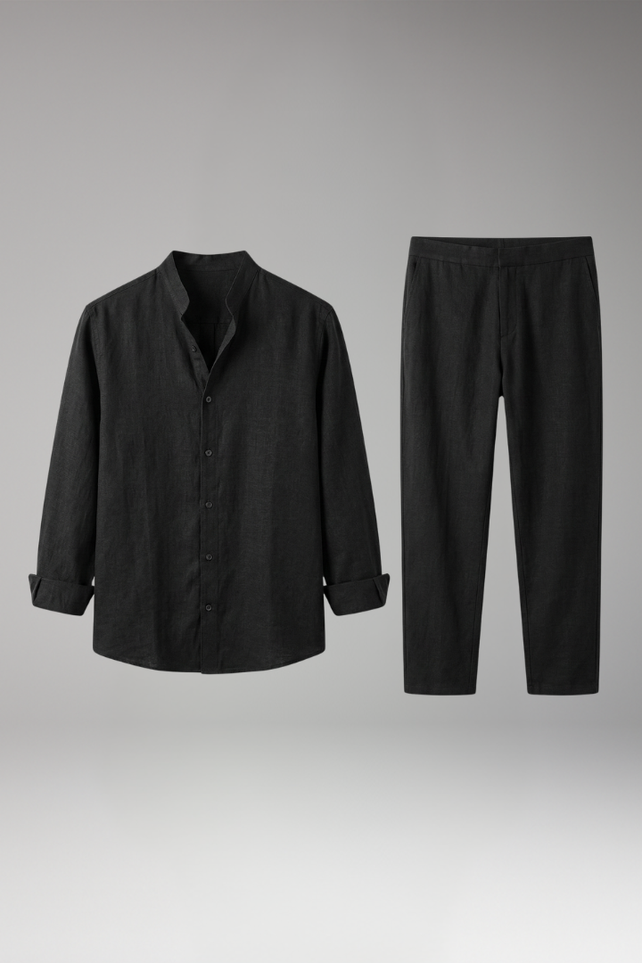 Men's Shirt and Pants Set with Long Sleeves and Relaxed Fit