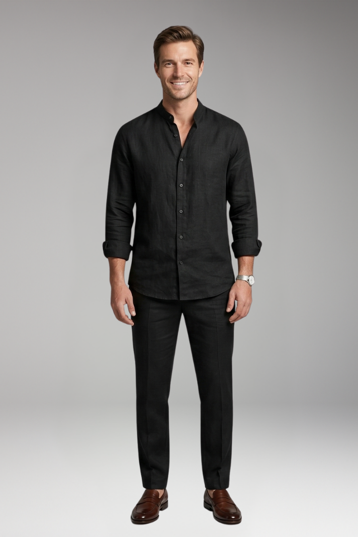 Men's Shirt and Pants Set with Long Sleeves and Relaxed Fit