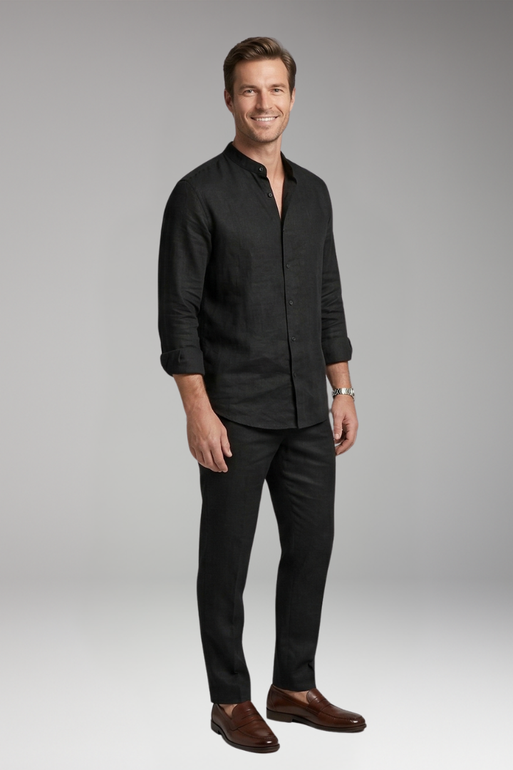 Men's Shirt and Pants Set with Long Sleeves and Relaxed Fit