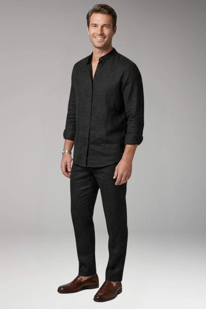 Men's Shirt and Pants Set with Long Sleeves and Relaxed Fit