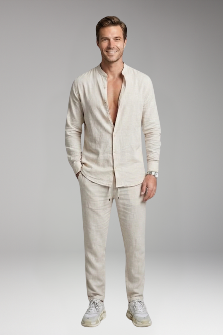Men's Shirt and Pants Set with Long Sleeves and Relaxed Fit