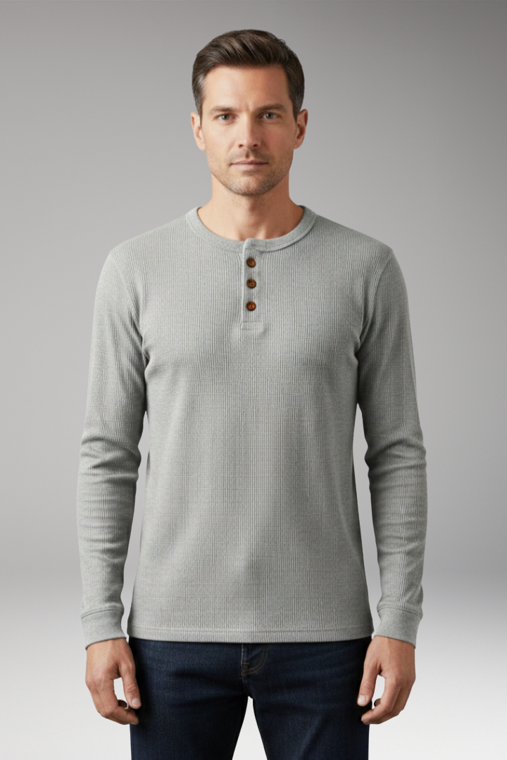 Men's Shirt with Button Placket and Ribbed Texture