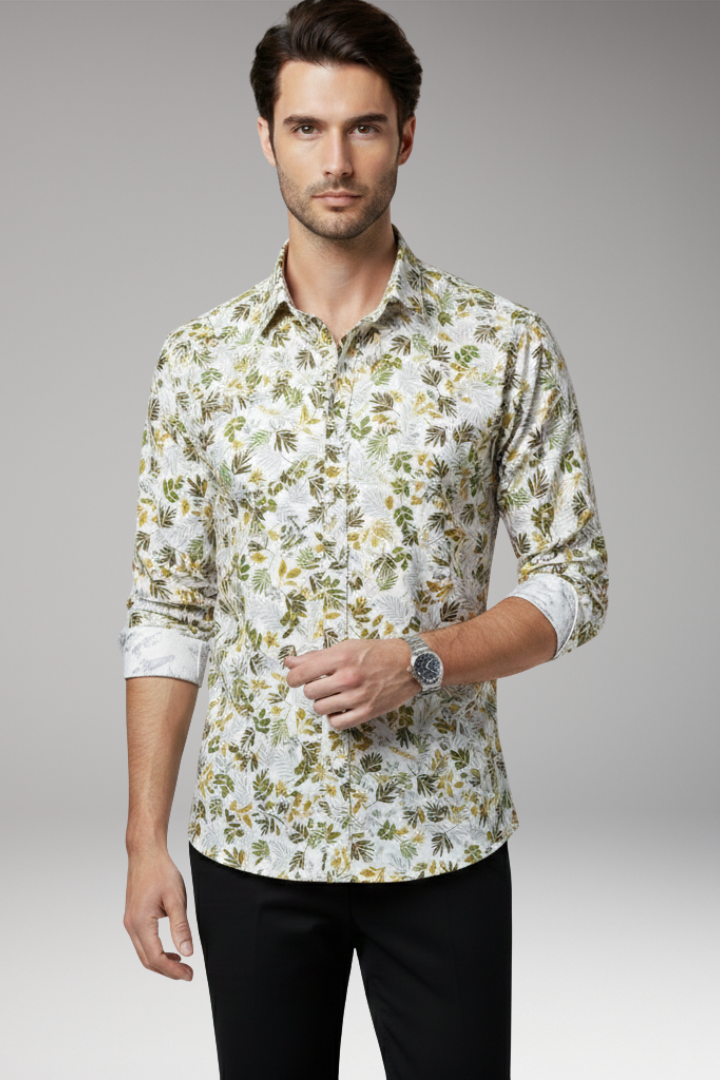 Men's Shirt with Floral Print and Button Front