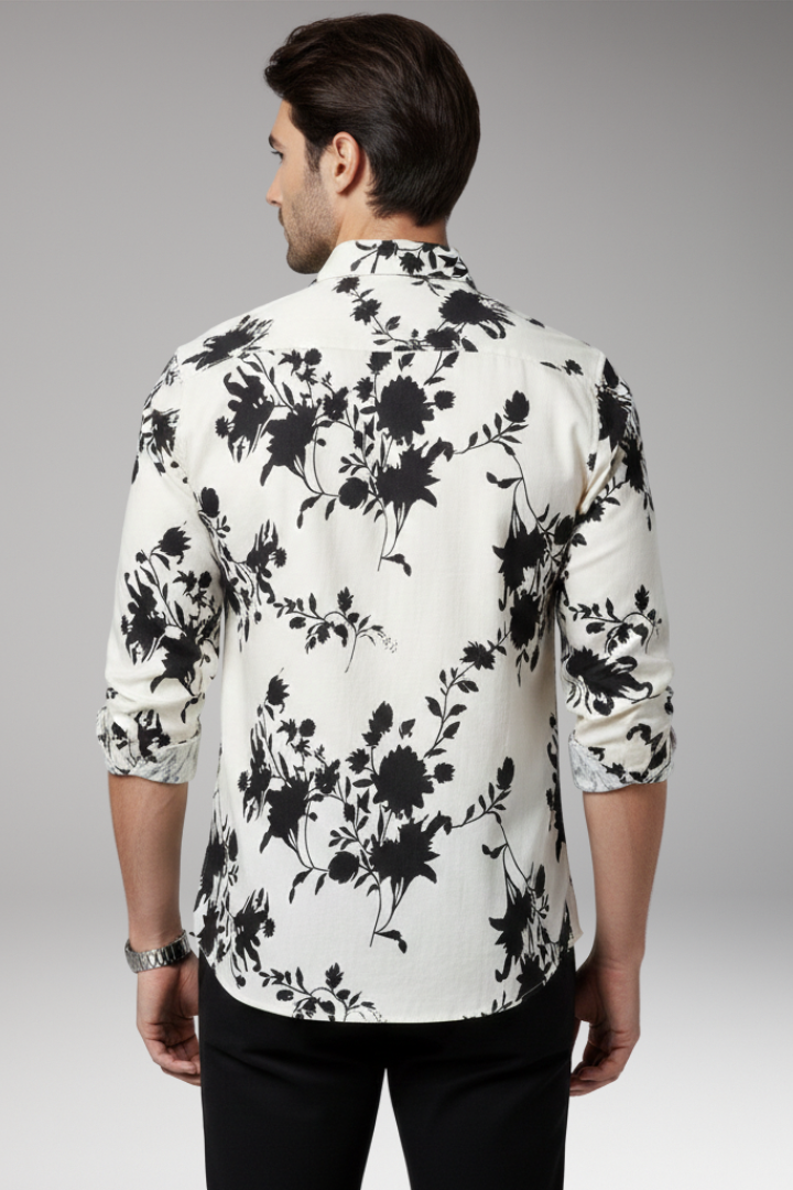 Men's Shirt with Floral Print and Button Front