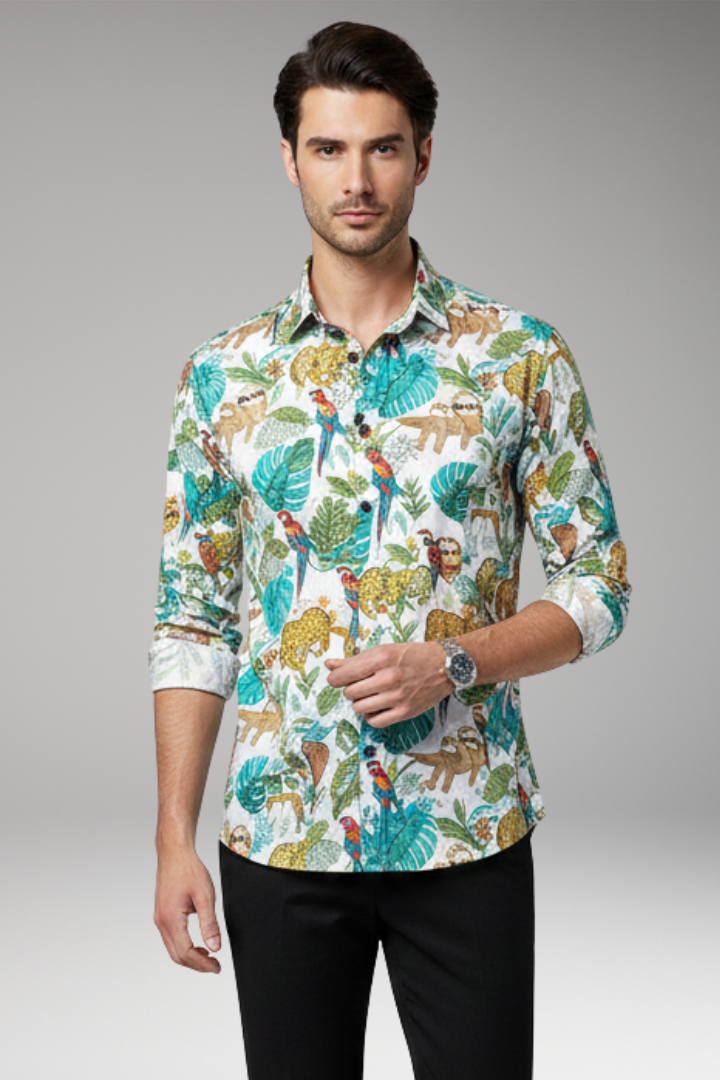 Men's Shirt with Floral Print and Button Front