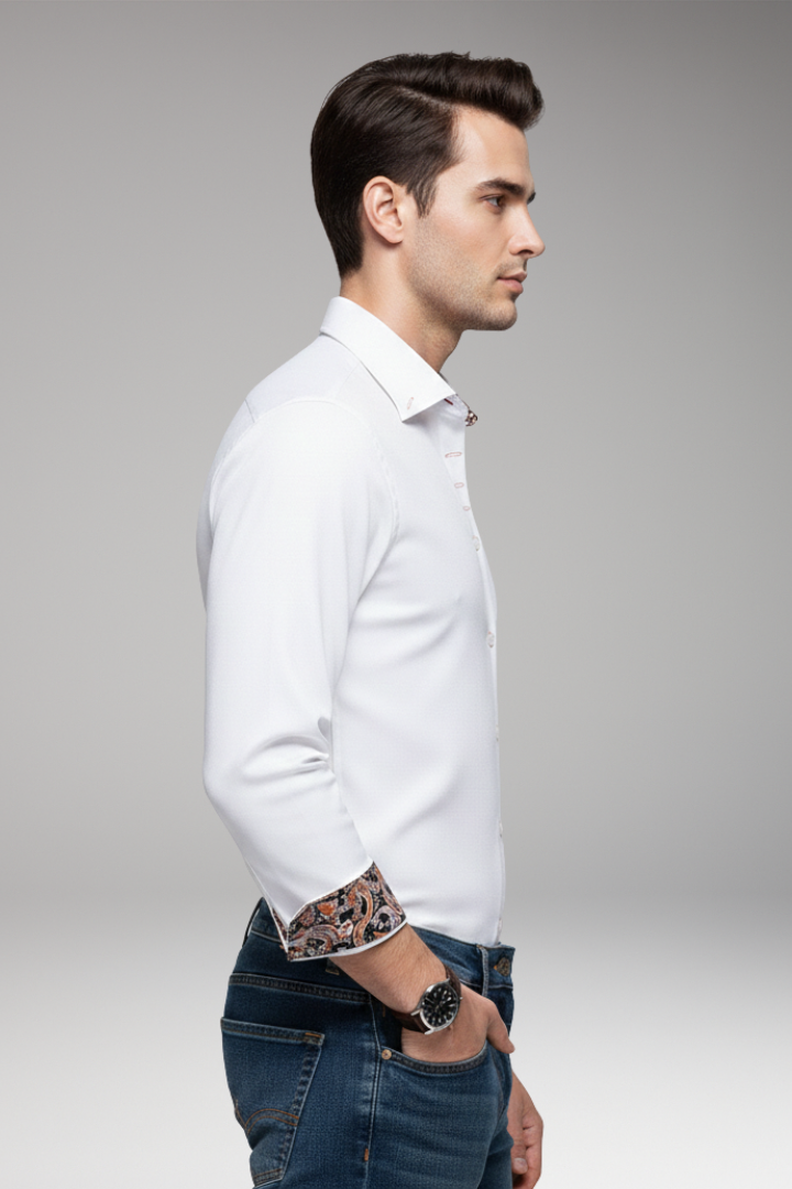 Men’s Shirt with Patterned Collar and Buttoned Cuffs