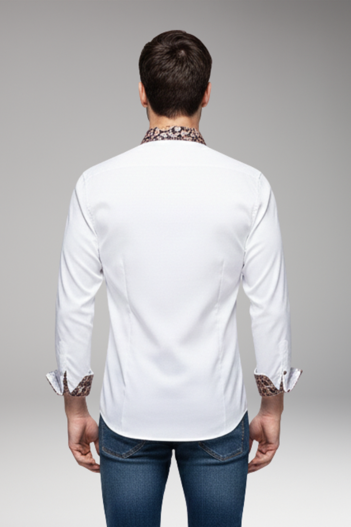 Men’s Shirt with Patterned Collar and Buttoned Cuffs