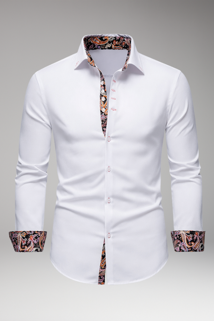 Men’s Shirt with Patterned Collar and Buttoned Cuffs