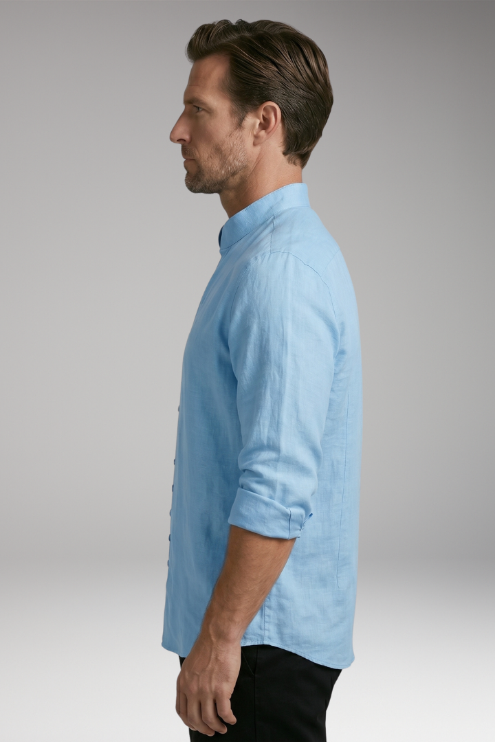 Men's Shirt with Stand-up Collar and Rollable Sleeves