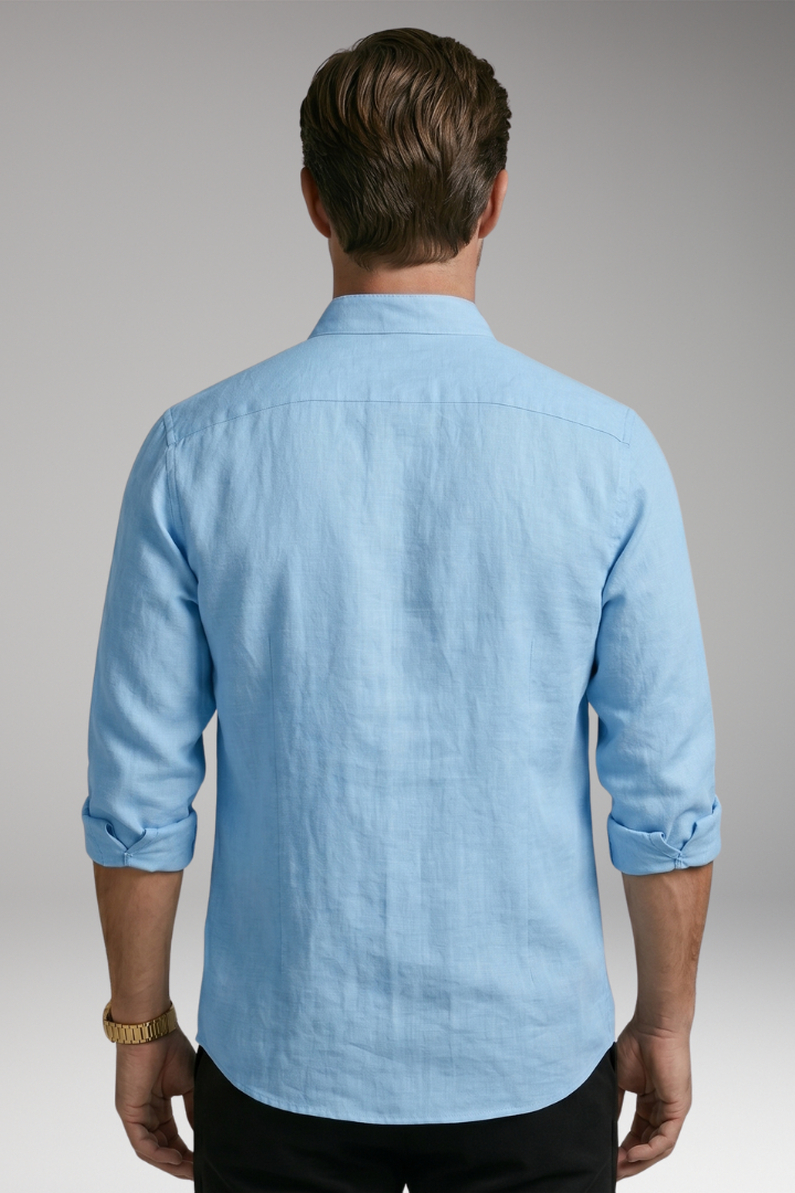 Men's Shirt with Stand-up Collar and Rollable Sleeves