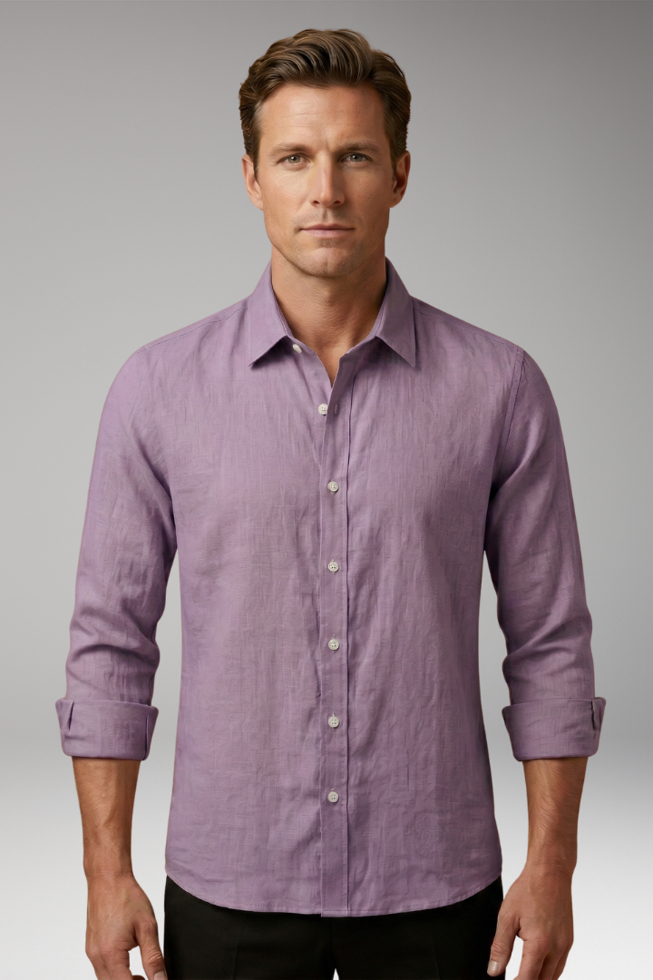 Men's Shirt with Structured Collar and Long Sleeves