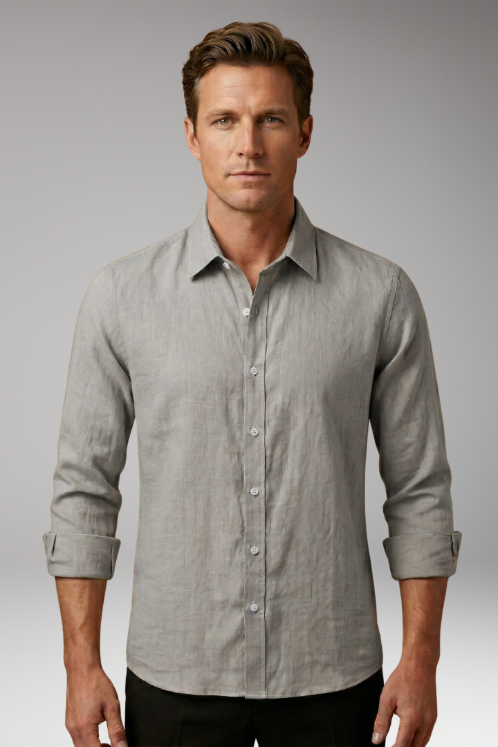 Men's Shirt with Structured Collar and Long Sleeves